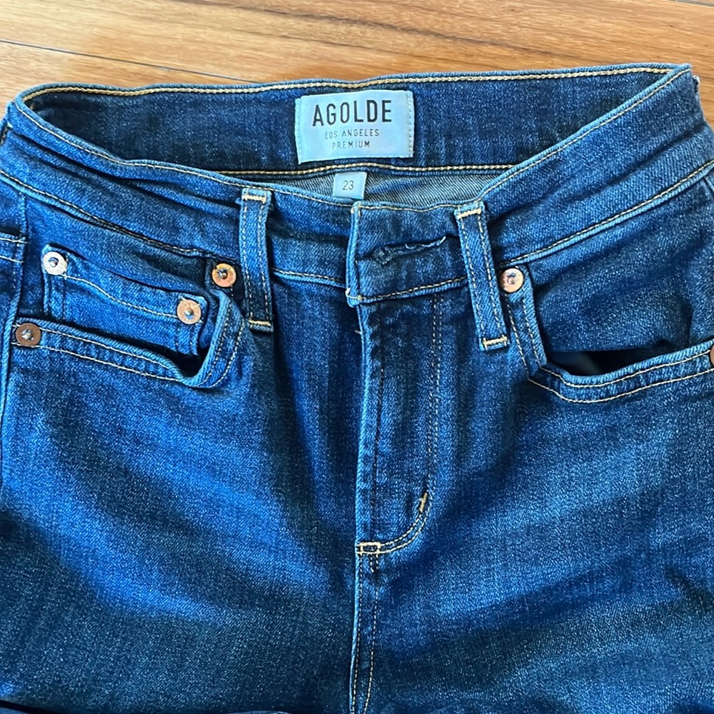 Agolde denim. Size 23. Dark wash skinny jeans.